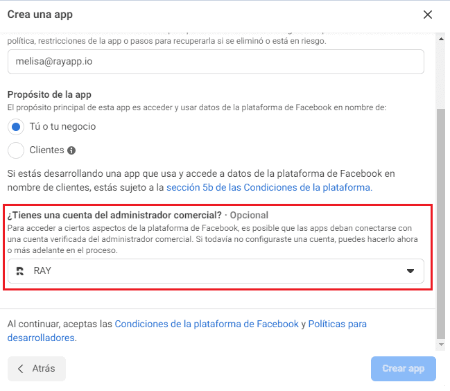 Crea una aplicación en Facebook Business Manager