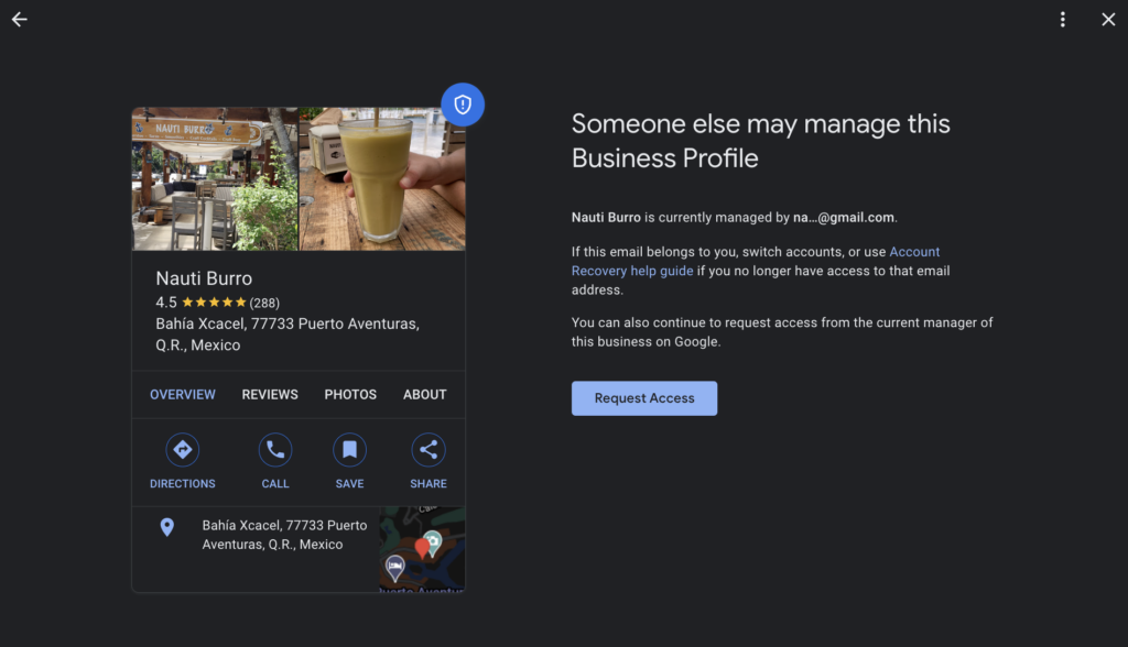 Request access to Google My Business profile