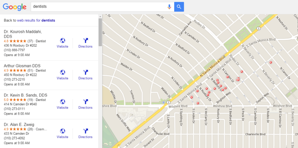 Resultados classificados no Google Maps