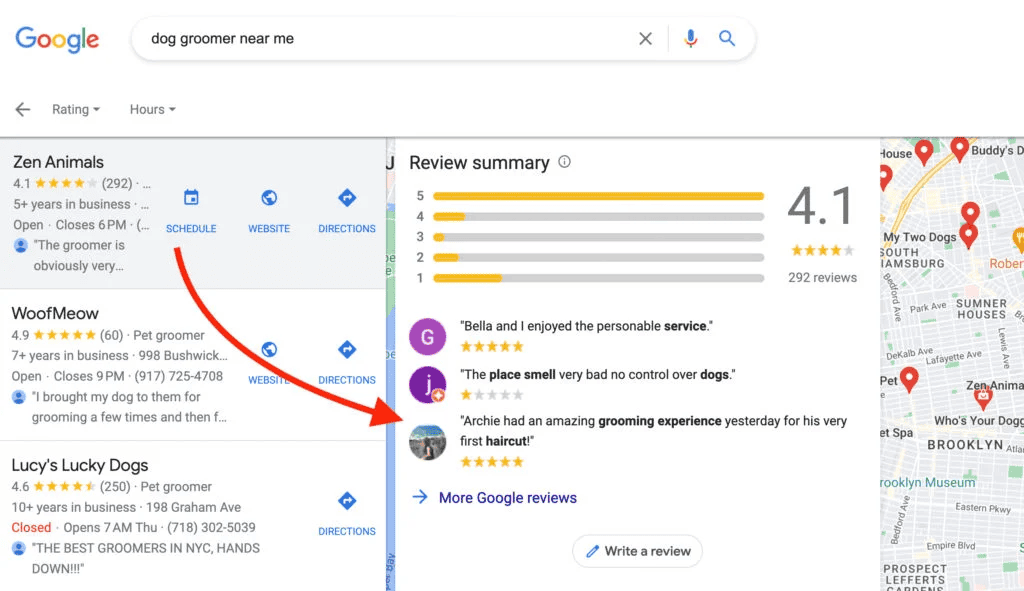 Reseñas de un perfil de Google