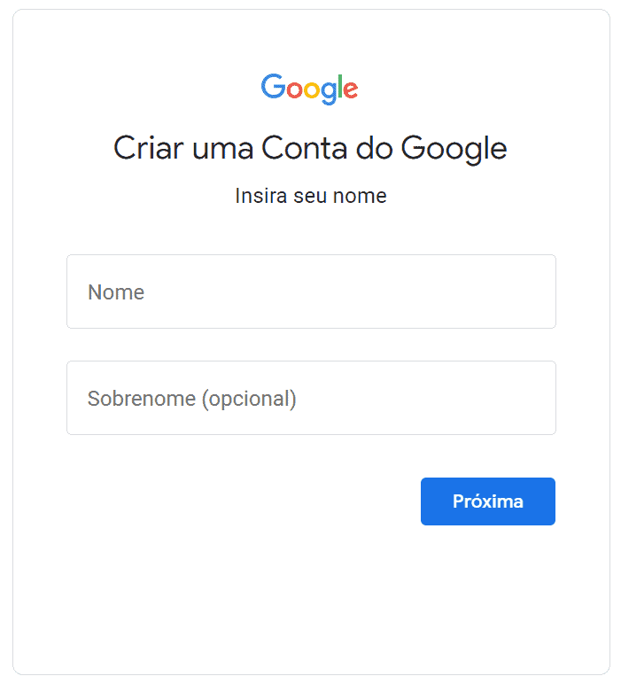Criar conta no Google