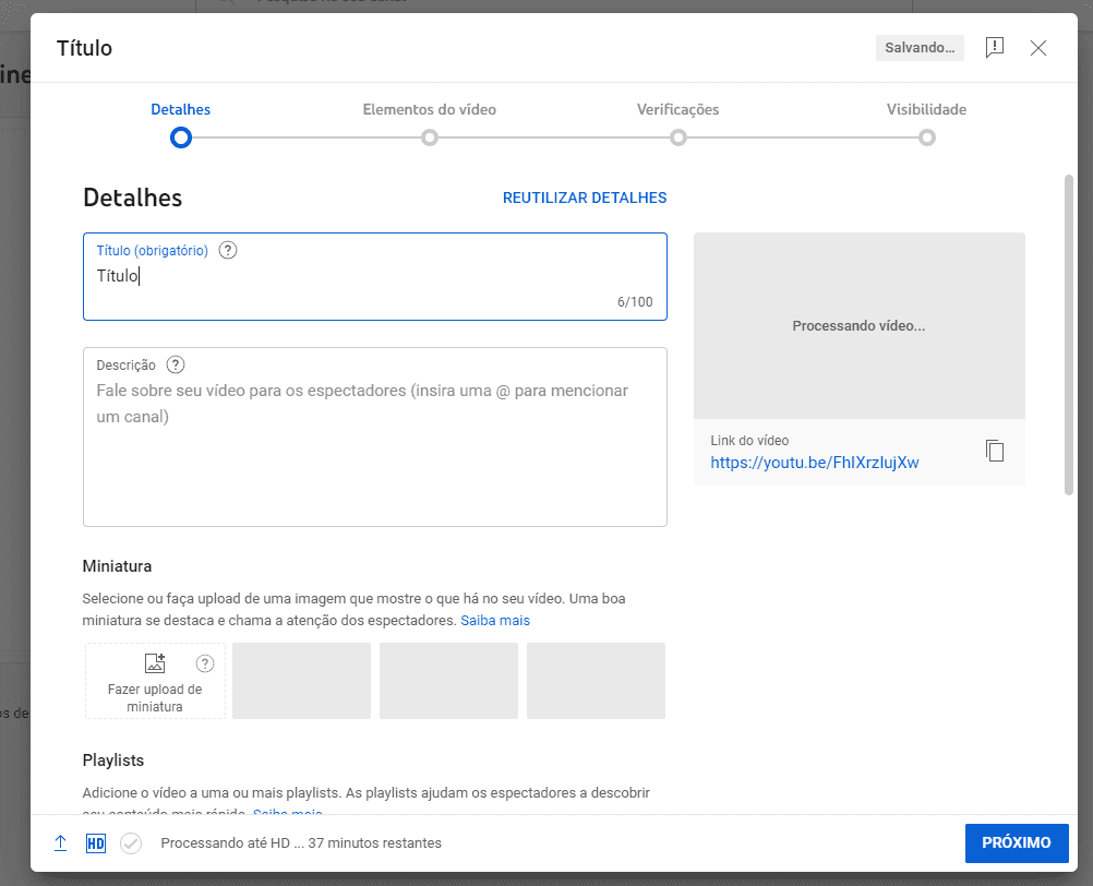 Detalhes do vídeo YouTube