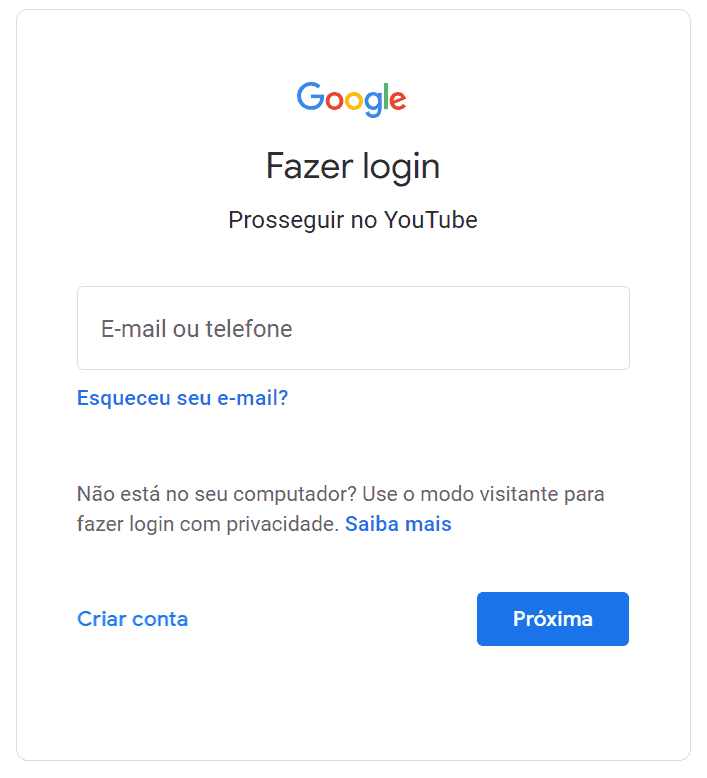 Como criar um canal no YouTube - conectar conta Google