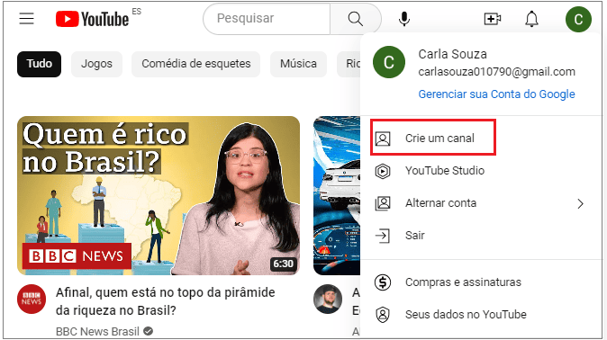 Como criar um canal no YouTube