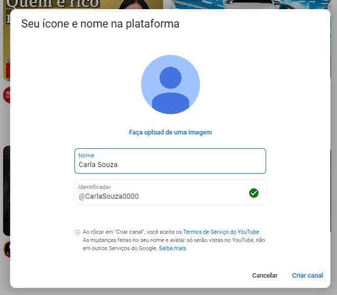 Como criar um canal no Youtube - Nome e identificador do YouTube