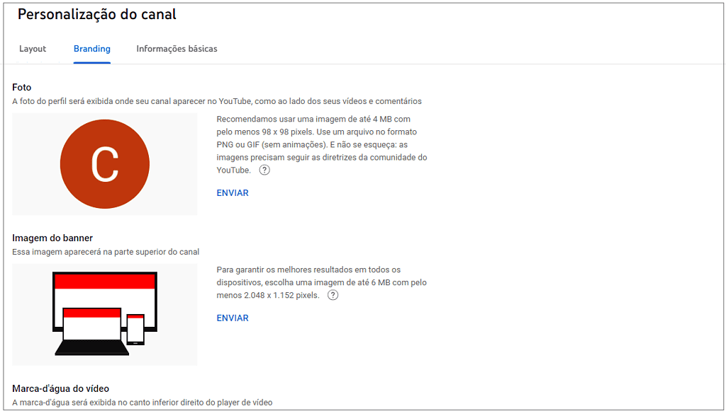 Como criar um canal no Youtube - atualizar o branding