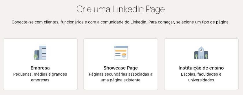 criar conta linkedin: tipos de página
