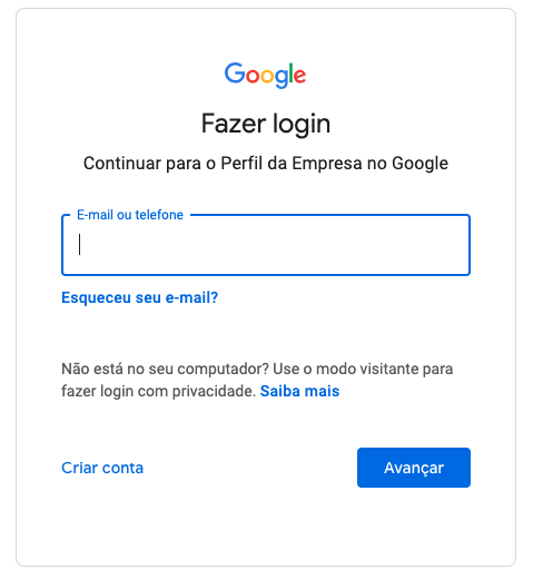 Google meu negócio: faça login na conta Google