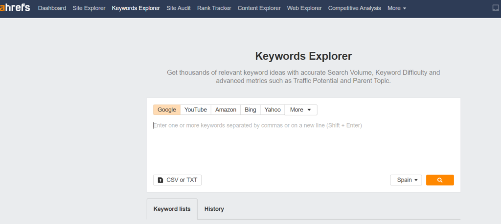 Explorador de palabras claves en AHREFS